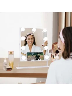 Fenchilin Lighted White Hollywood Makeup Vanity Mirror With 9 Dimmable Bulbs, Wireless Charger, Bluetooth Speaker, Smart Touch, And 10X Magnification -Stilacare Store GUEST 20775400 b333 49ca 84fd d2a09239af1f