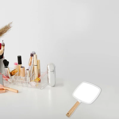 Unique Bargains Square Portable Handheld Wood Handle Vanity Cosmetic Makeup Mirror 1 Pc 1 Unique Bargains Square Portable Handheld Wood Handle Vanity Cosmetic Makeup Mirror 1 Pc