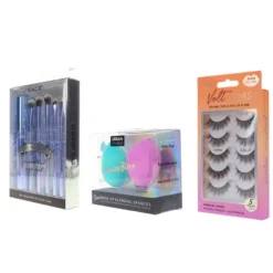 CALA Eye Need It Brush Kit Lavender, Urban Studio Duo Blending Sponges Purple/Teal & Volt Lashes Volume Curl & Full 5 Pk Combo Pack